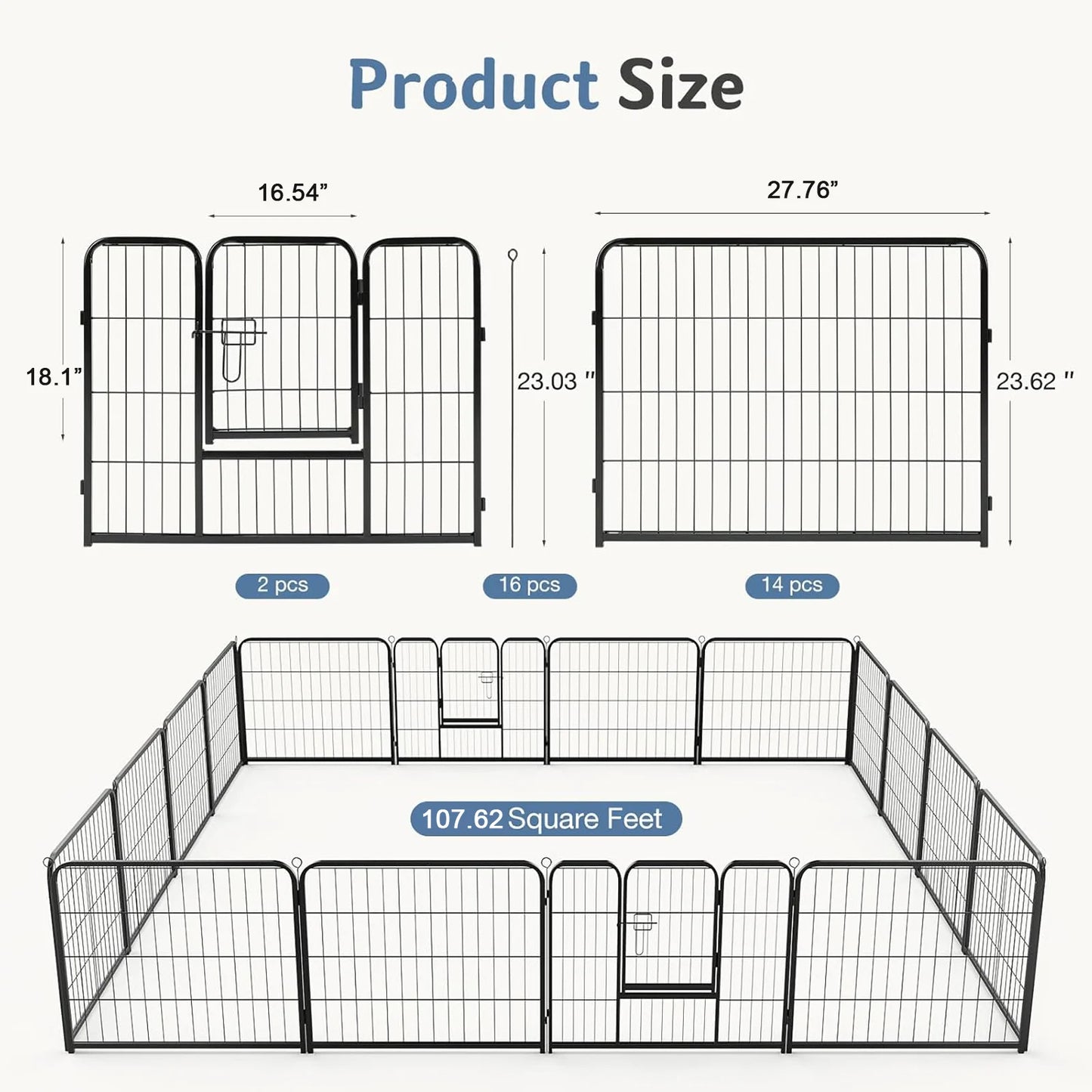 JHK Foldable 16-Panel Dog Playpen Pet Fence For Indoor Outdoor