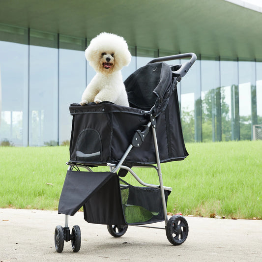 JHK 3-Wheel Foldable Pet Stroller With Mesh Windows