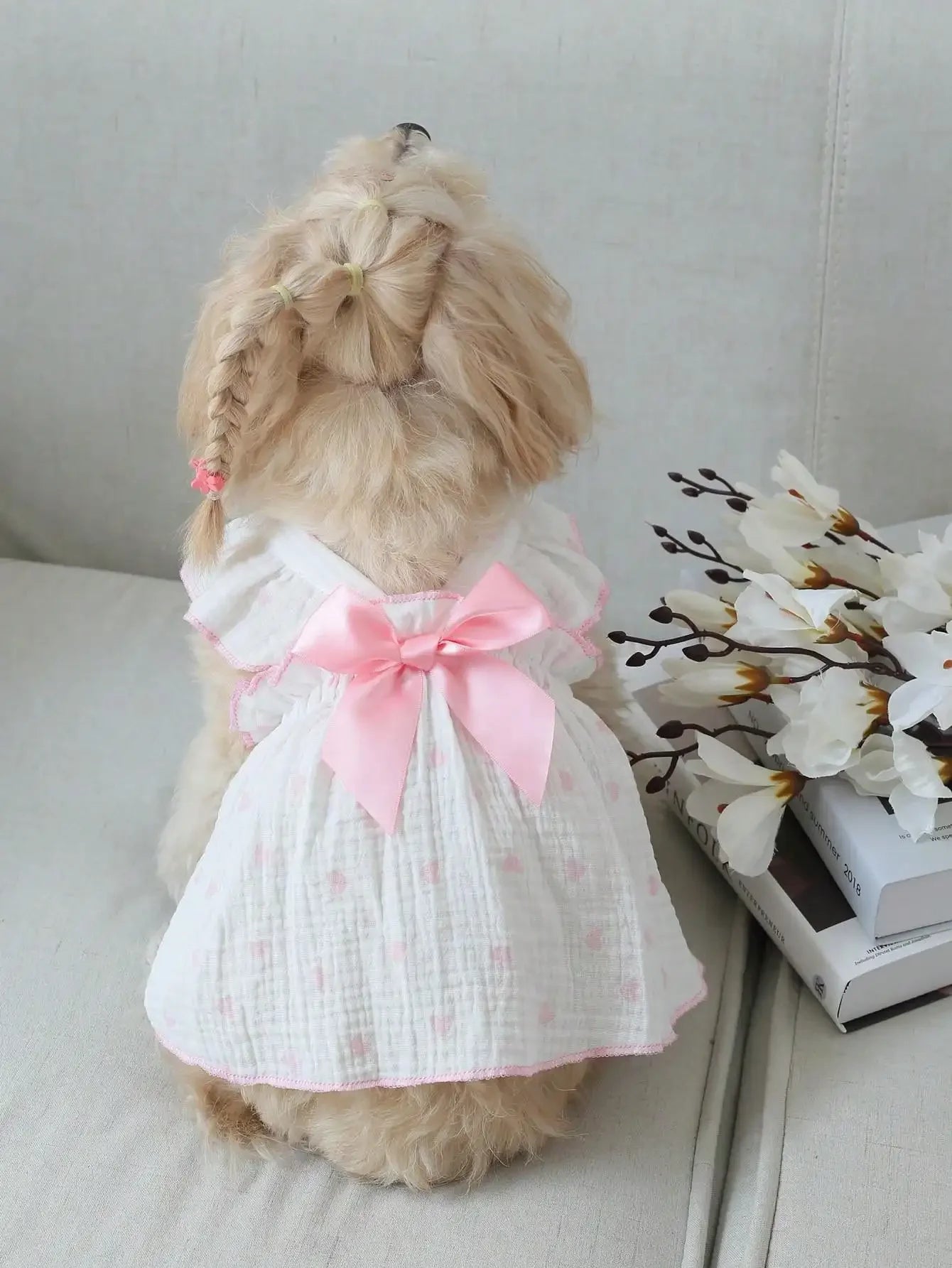 Valentines Day Heart Print Bow Decor Pet Dress For Dog