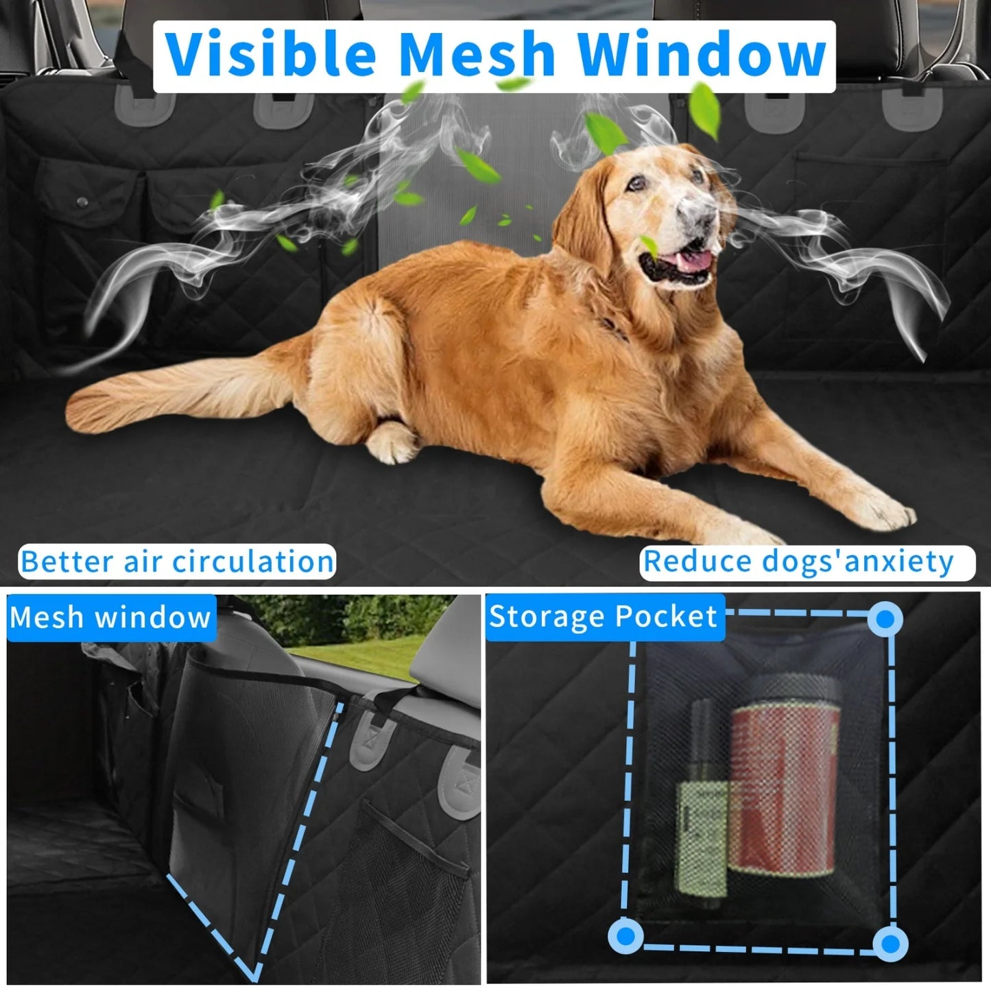 BINGOPAW Dog Car Seat Cover Back Seat Extender Pockets Waterproof