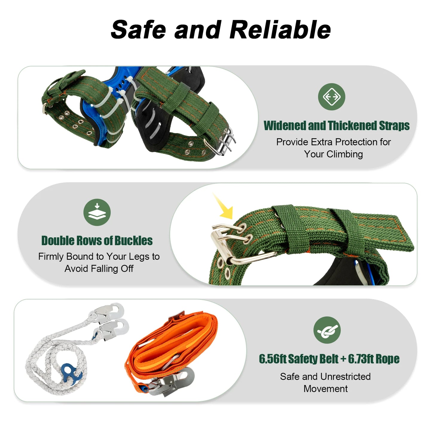 Professional Tree Climbing Spikes Kit With Safety Harness Capacity 220lbs