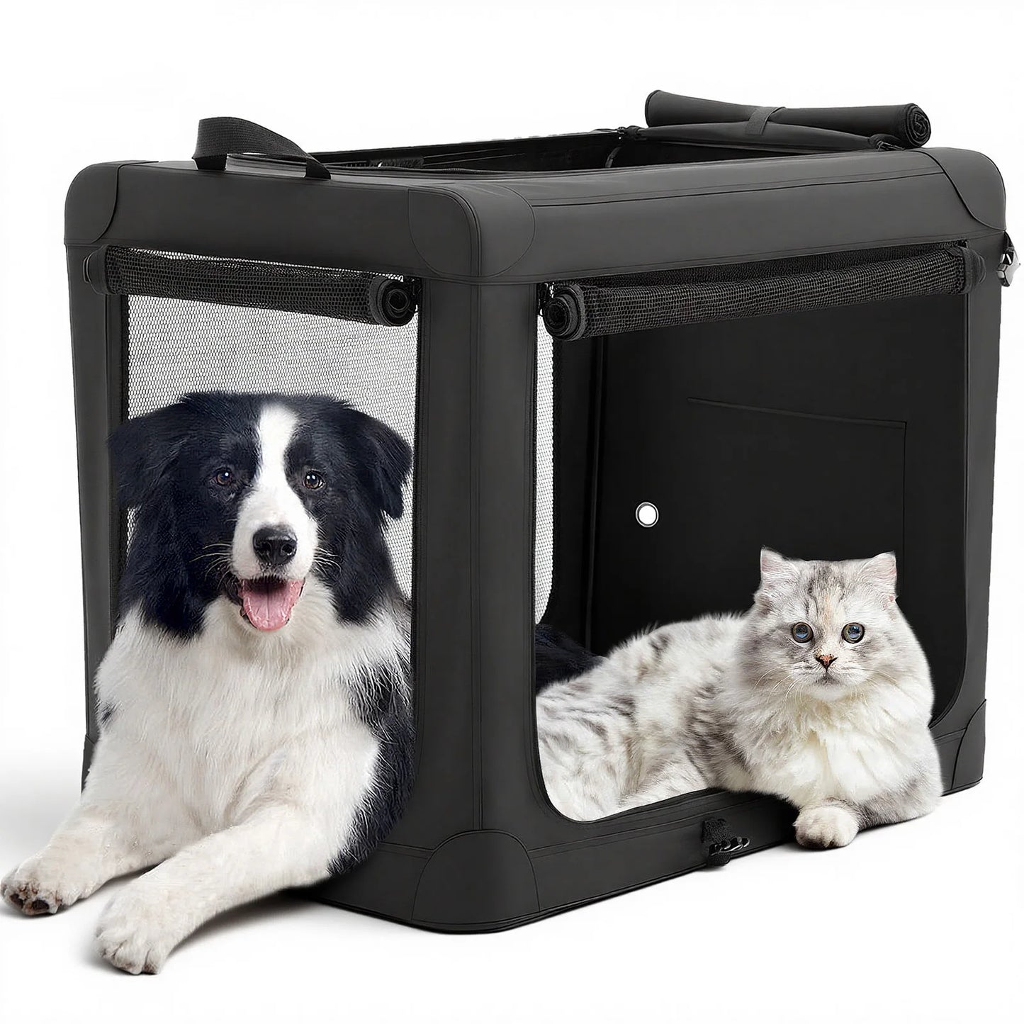 JHK Foldable Oxford Dog Crate With Three Doors Portable Kennel