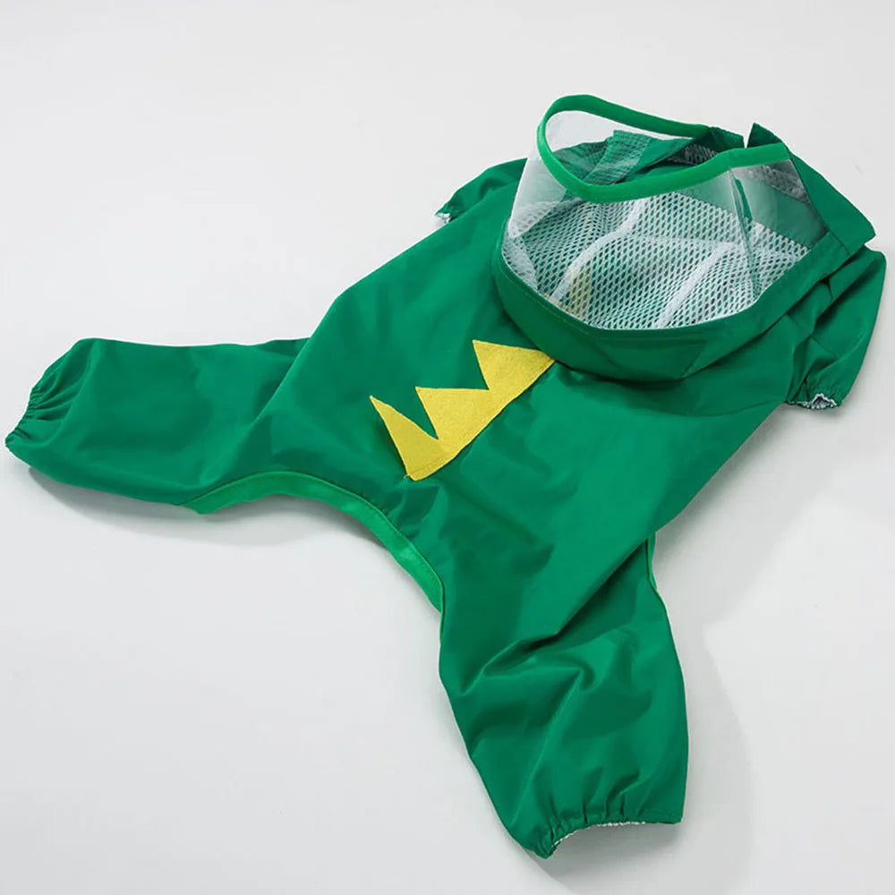 Cute Bear Shape Dog Raincoat With Hat And Reflective Strips