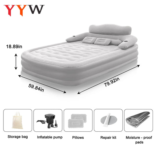 Inflatable Camping Mattress For Two With Durable Flocking Fabric