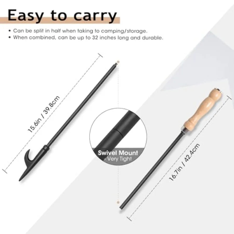 Heavy Duty Camp Fire Stick With Wooden Handle For Camping