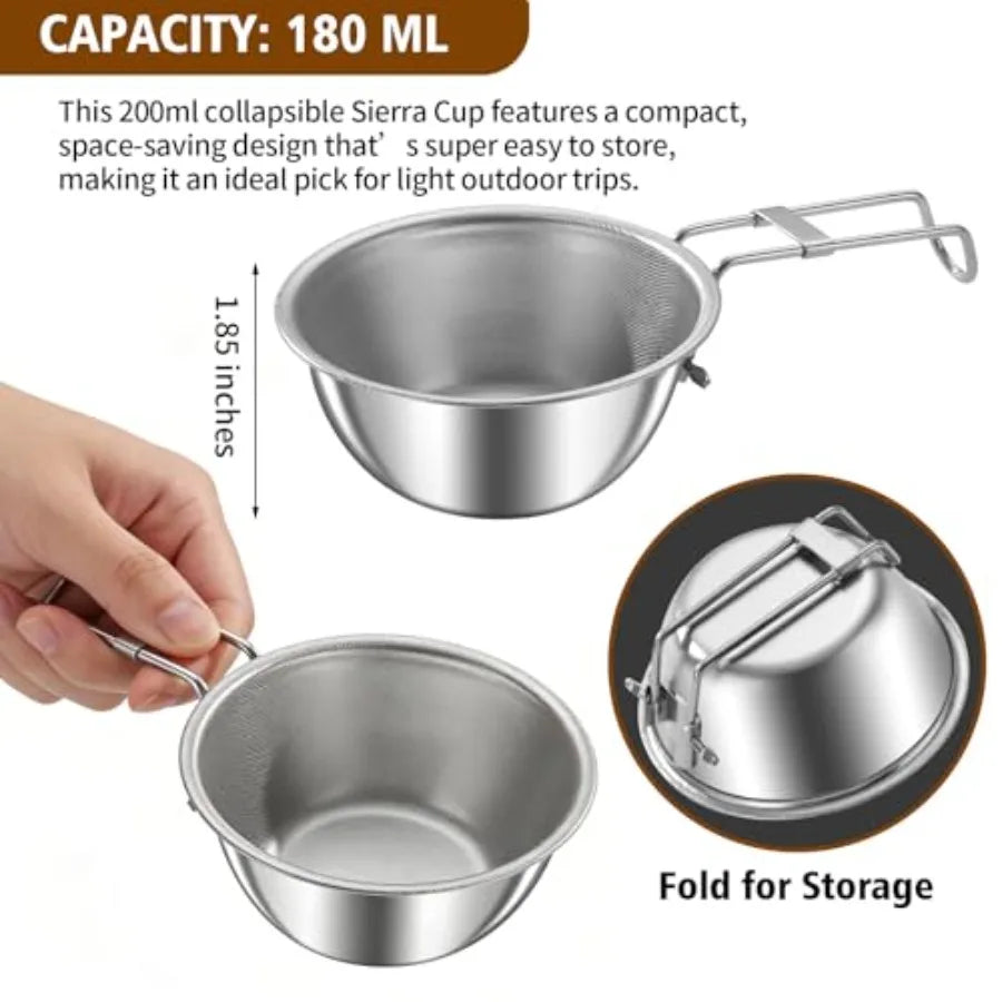 11 Piece Camping Cookware Set Stainless Steel Nonstick Pots Pans Bowls