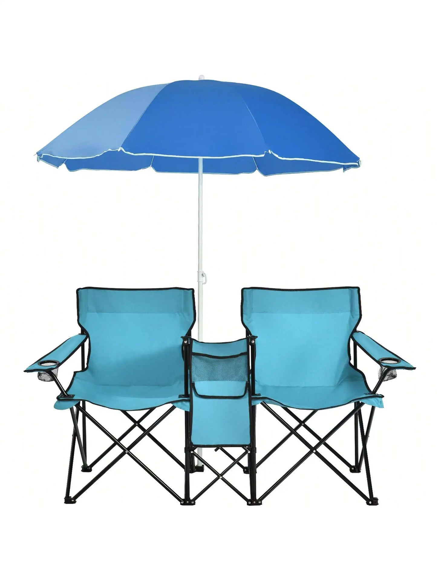 Folding Picnic Double Chair With Umbrella Table Cooler