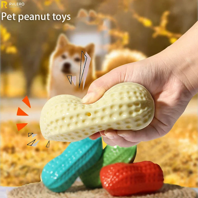 Dog Peanut Squeaking Chew Toy TPR Rubber Interactive Pet Toy