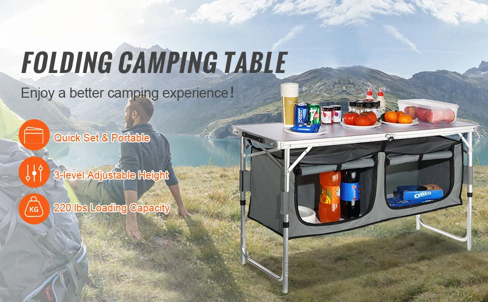 VEVOR Camping Kitchen Table Folding Outdoor Prep Station