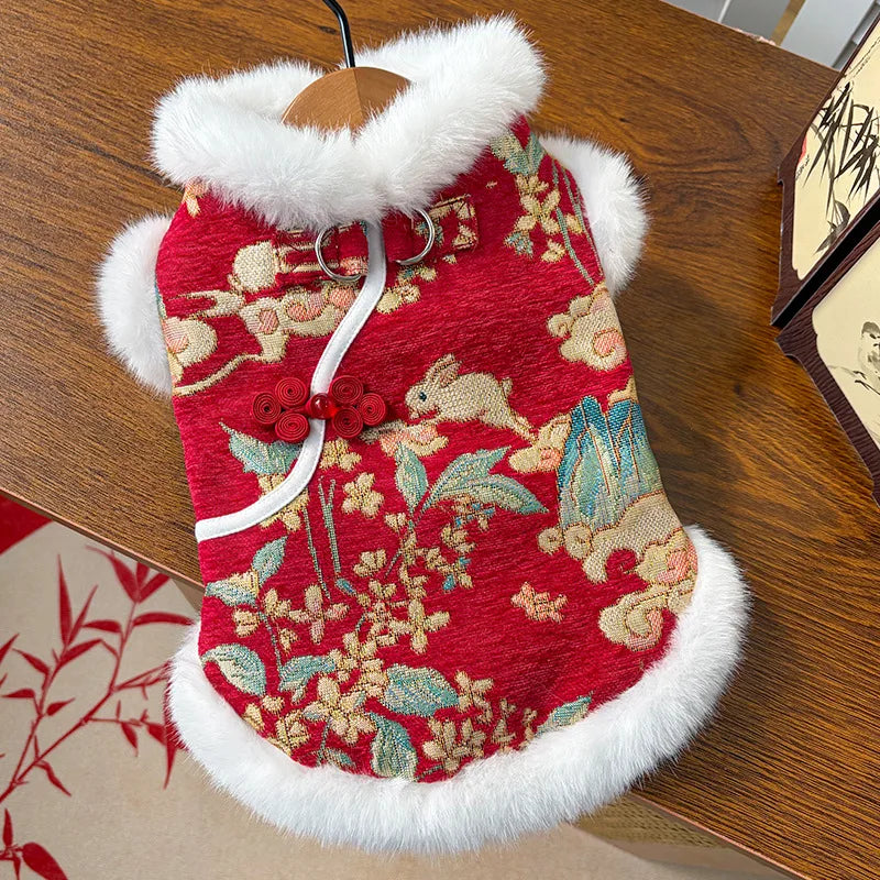 Autumn Winter Thick Velvet Tang Style Chinese Pet Vest