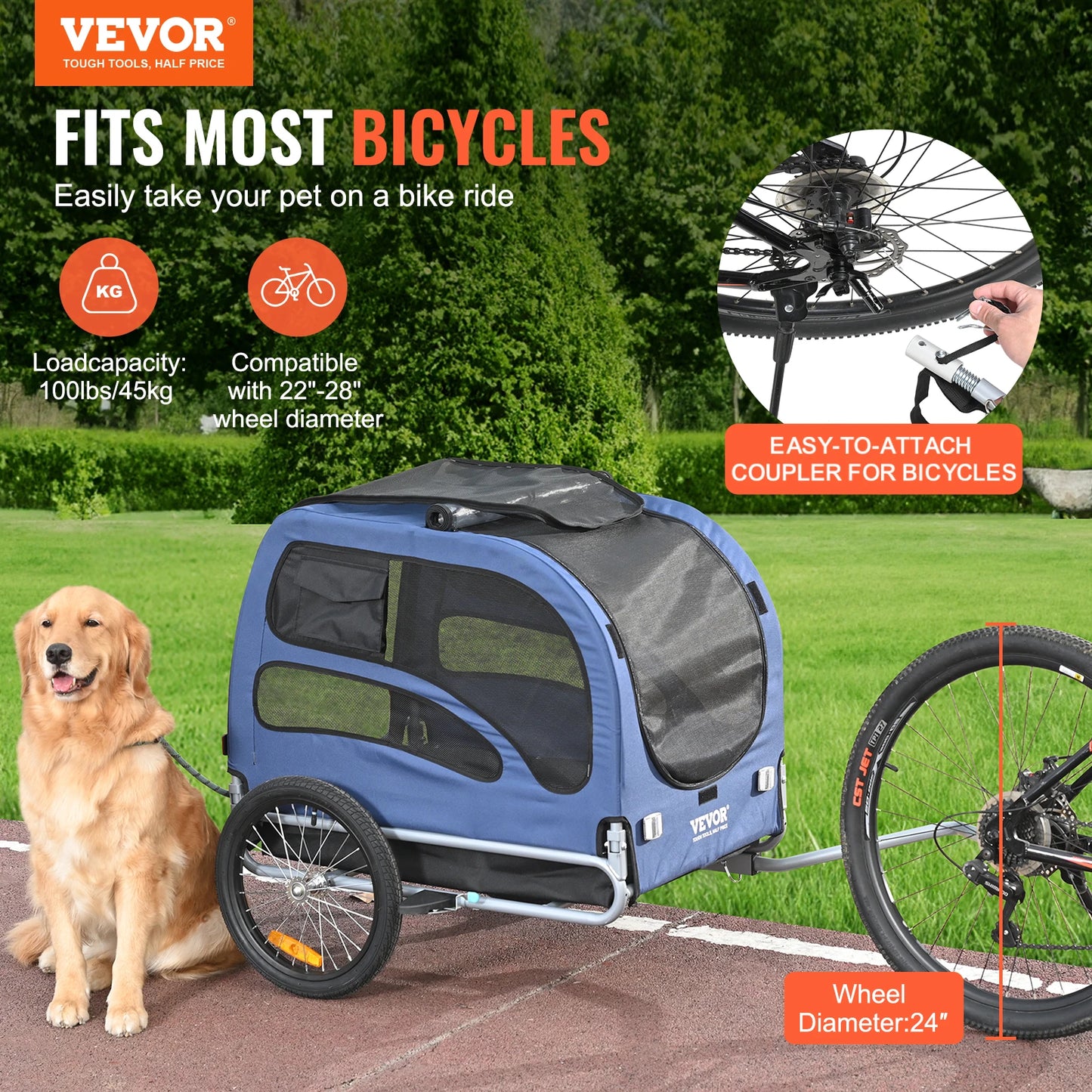 Pet Bicycle Carrier Trailer For Dogs, Foldable And Easy Storage