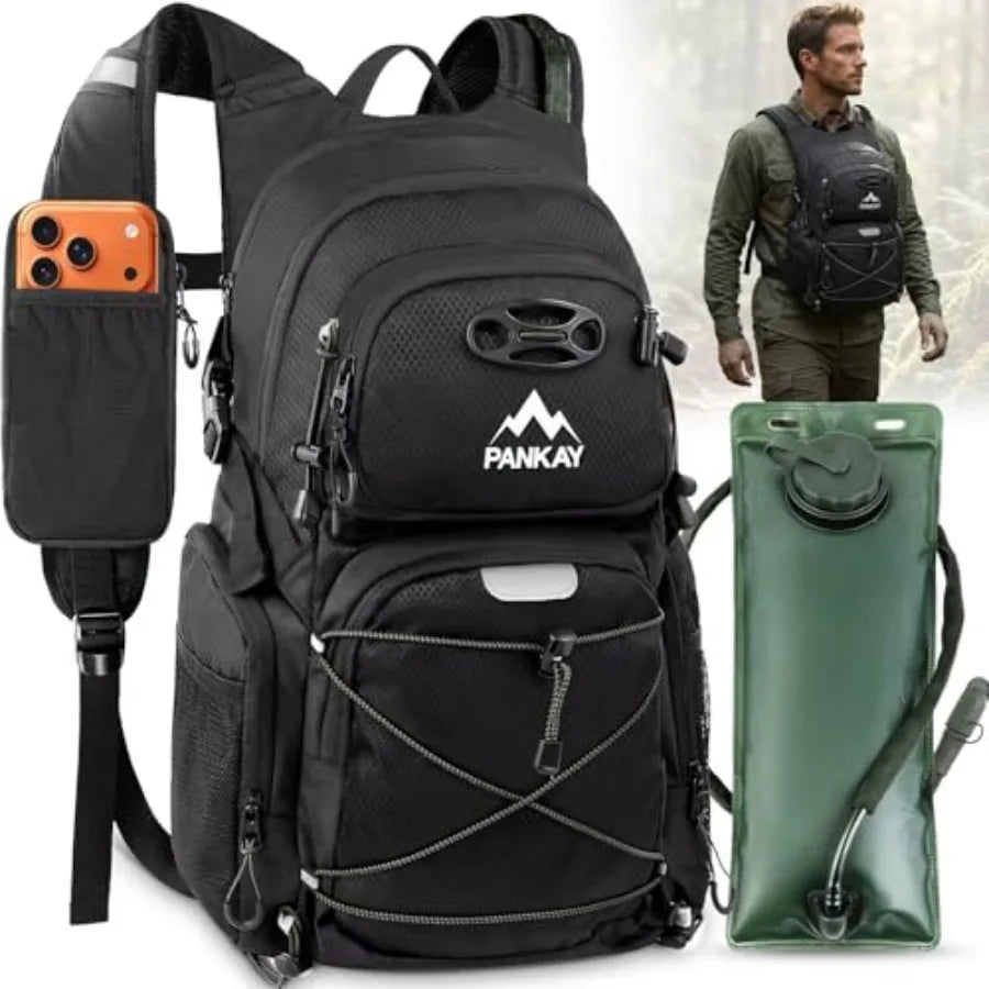 Hydration Hiking Backpack With Water Bladder And Detachable Phone Pouch
