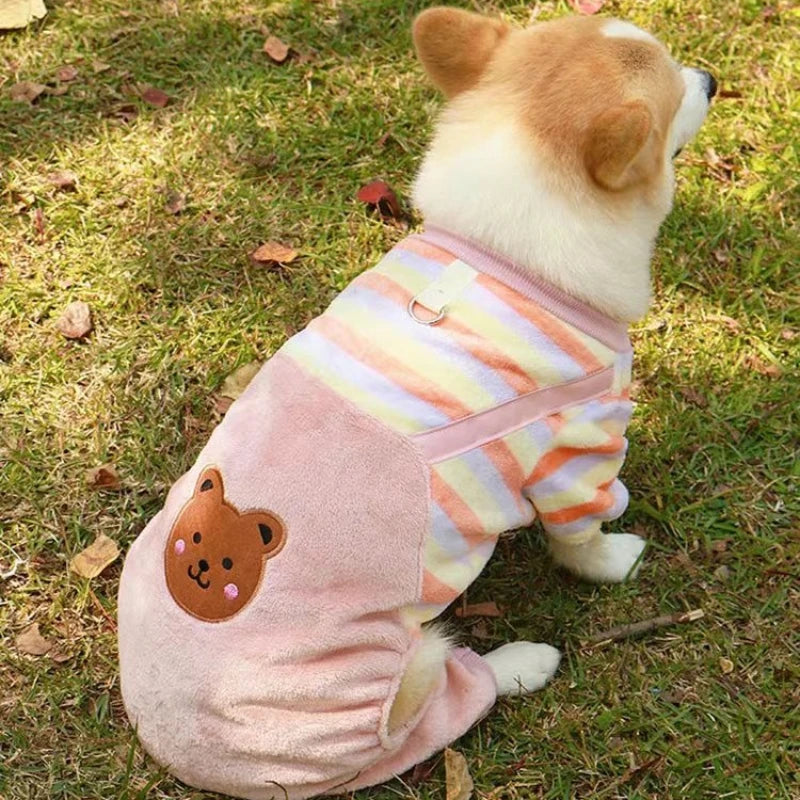 Caiban Autumn Winter Dog Fleece Jumpsuit Coat With Leash Ring