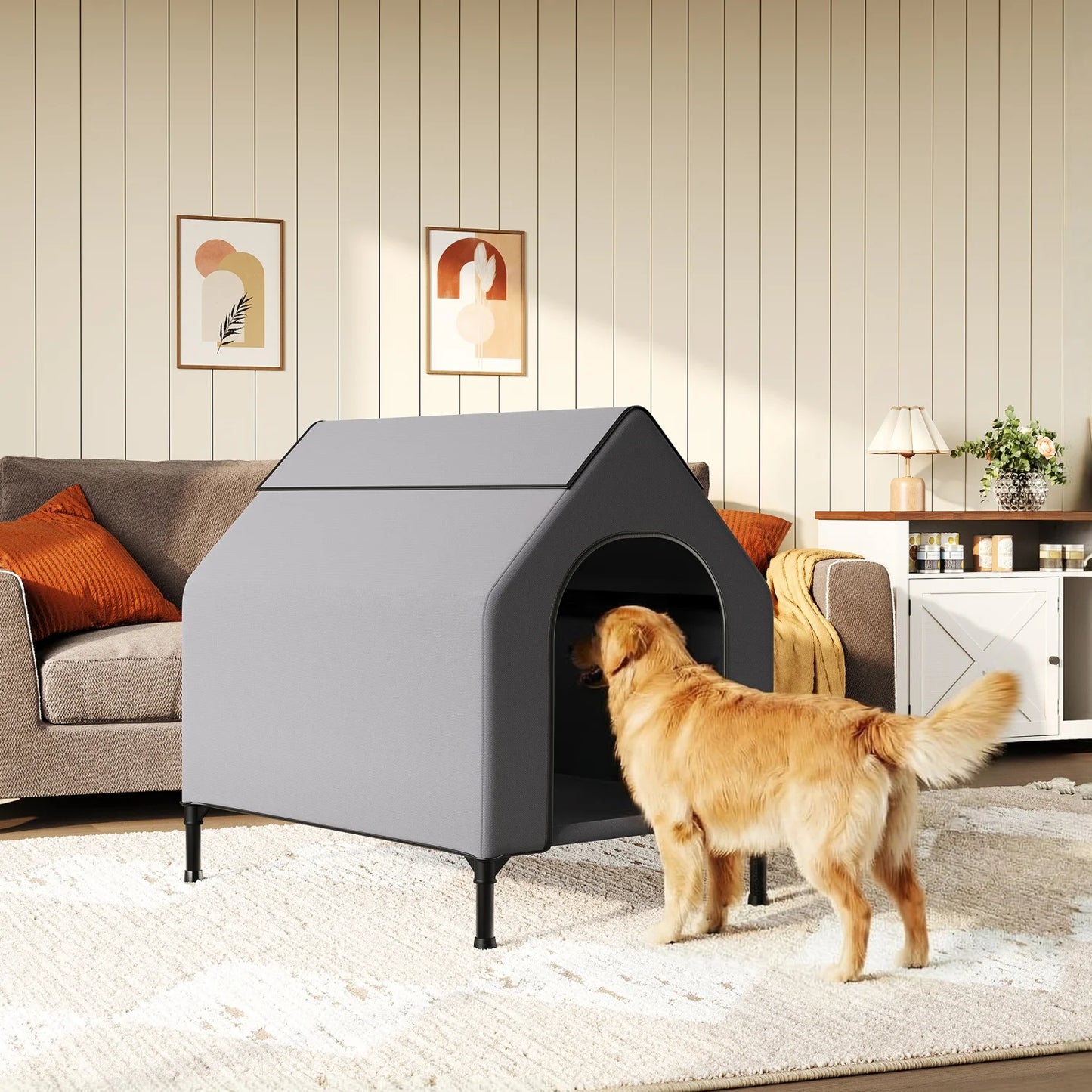 HiMISS Elevated Outdoor Dog House Weatherproof Kennel With Mesh Bed