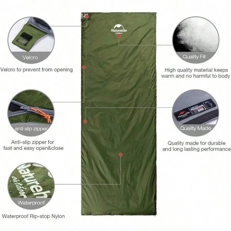 Lightweight Envelope Sleeping Bag Waterproof Ripstop Nylon For Camping
