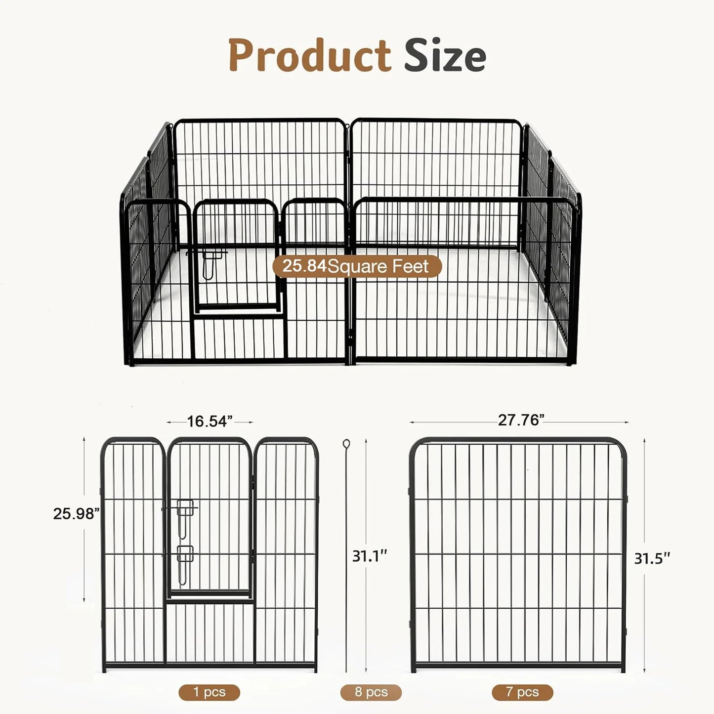 JHK Metal 8-Panel Dog Playpen For Indoor Outdoor Use