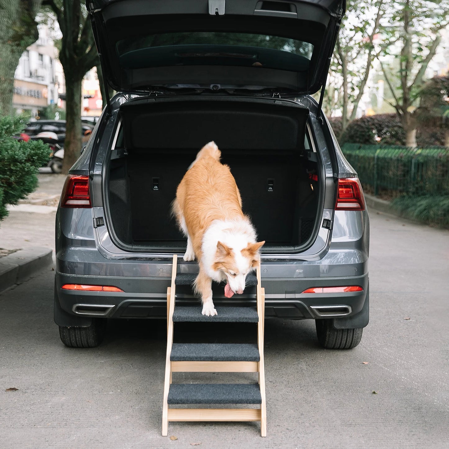 Wooden Portable Foldable Pet Stairs Ramp For Beds And Cars