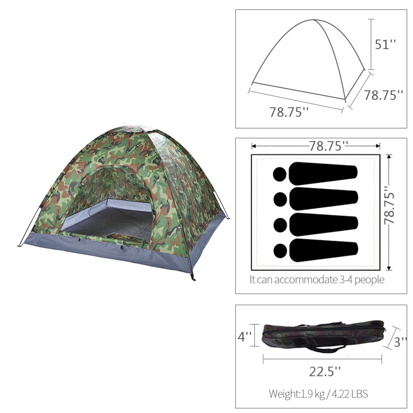 Family Camping Dome Tent Waterproof UV Proof With Fiberglass Poles