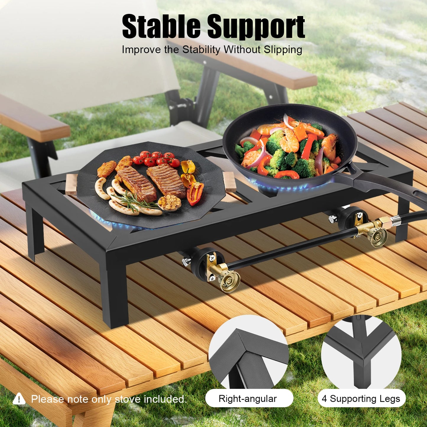 Portable Double Burner Gas Stove With 0-10 PSI Regulator