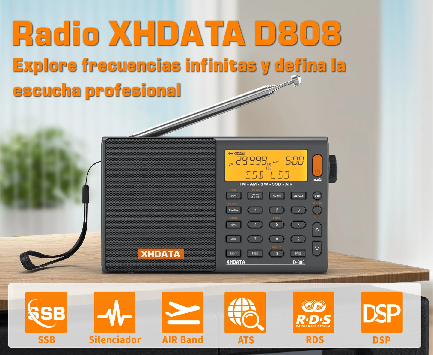 XHDATA D808 Portable Multiband Radio AM FM SW MW SSB
