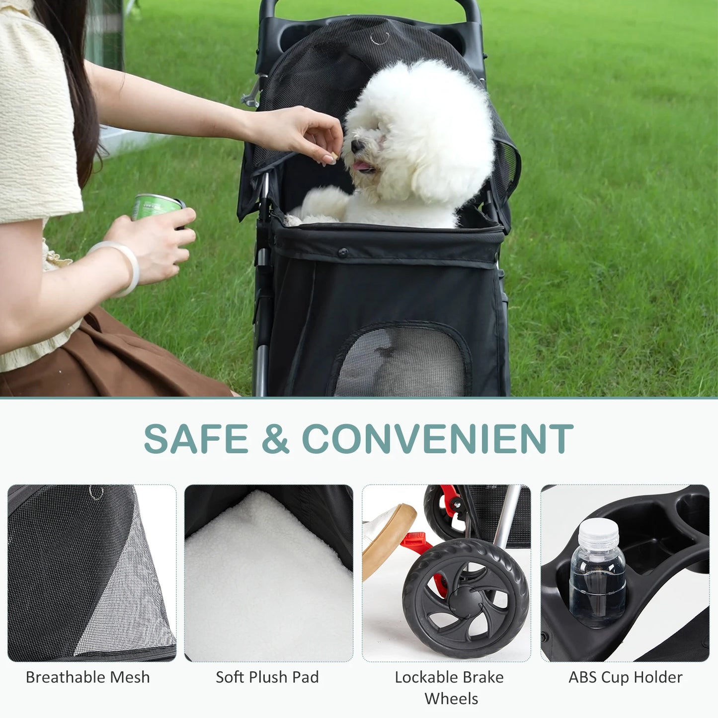 JHK 3-Wheel Foldable Pet Stroller With Mesh Windows