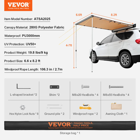 Vehicle Awning Retractable Car Side Awning With Waterproof Storage Bag