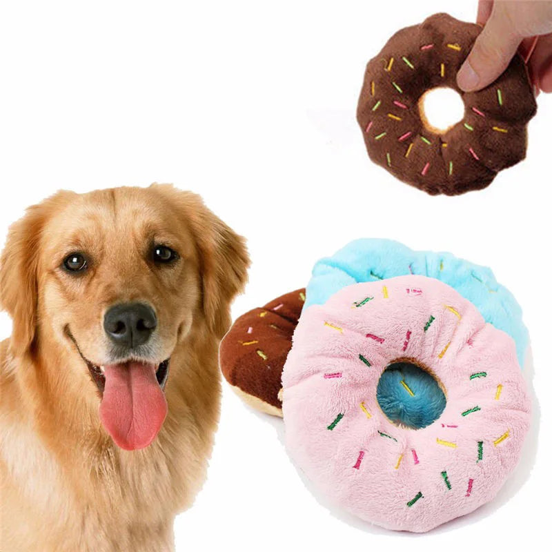 PetMundo Soft Plush Donuts Dog Toy With Squeaker Sound