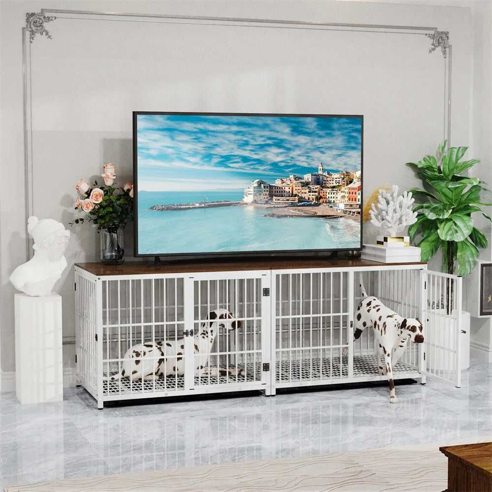 BORWART Wooden Dog Crate Indoor Elevated Kennel End Table With 3 Doors