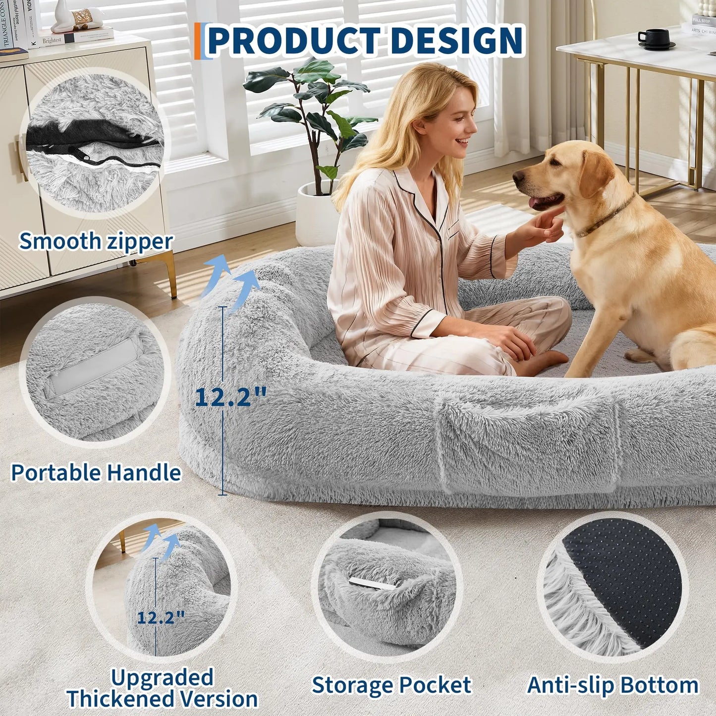 HiMISS Human and Pet Shared Bed Plush Fleece Nest Comfort