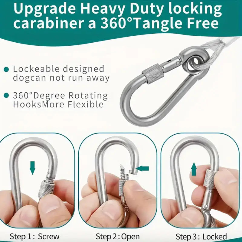 Double Headed Stainless Steel Dog Tie Out Cable Leash With Metal Buckle