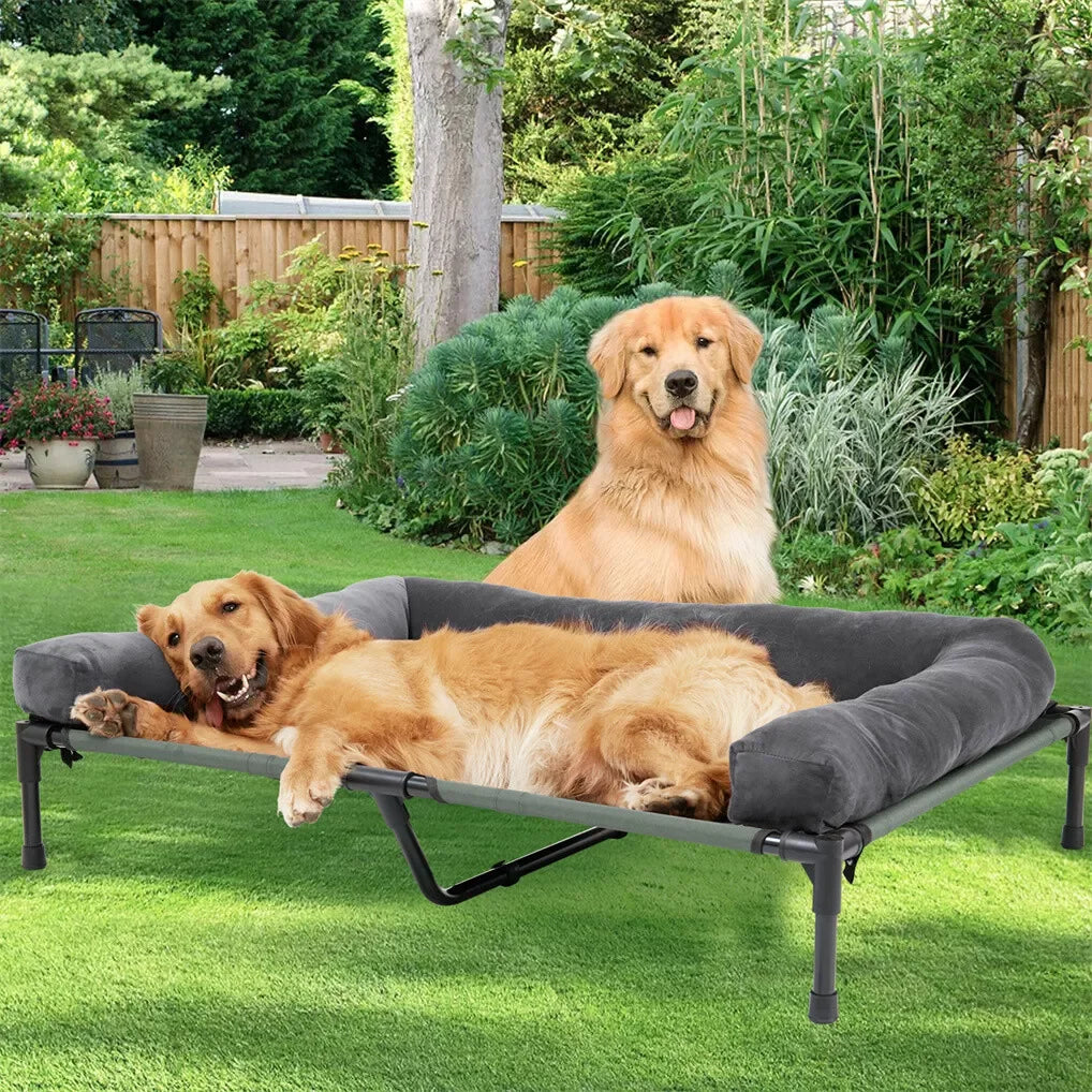 BINGOPAW Outdoor Elevated Cooling Dog Bed Lounger With Plush Bolster