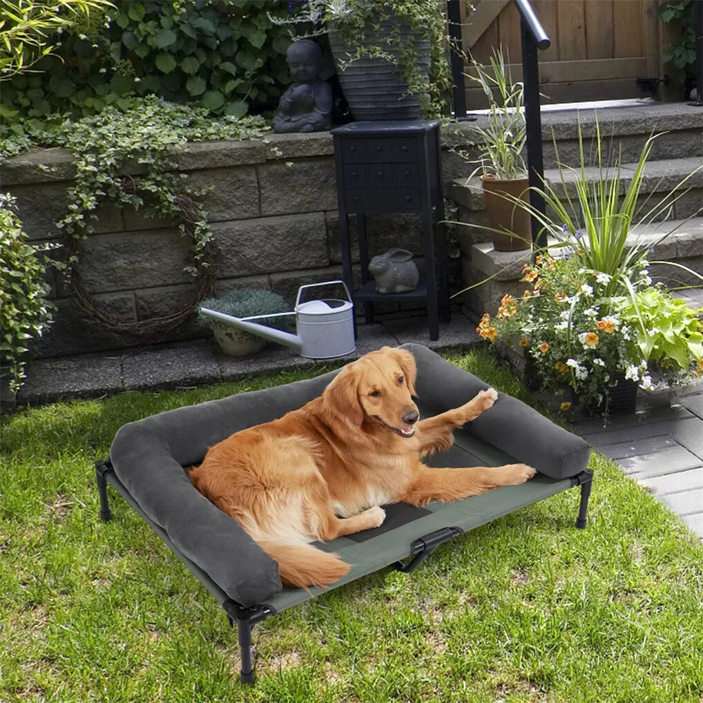 BINGOPAW Outdoor Elevated Cooling Dog Bed Lounger With Plush Bolster