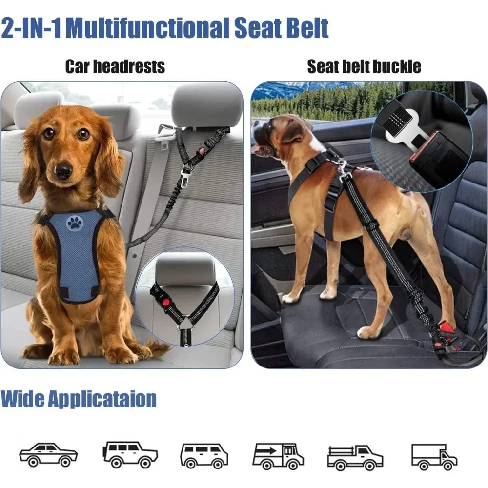 2-In-1 Dog Car Seat Belt Headrest Restraint Reflective