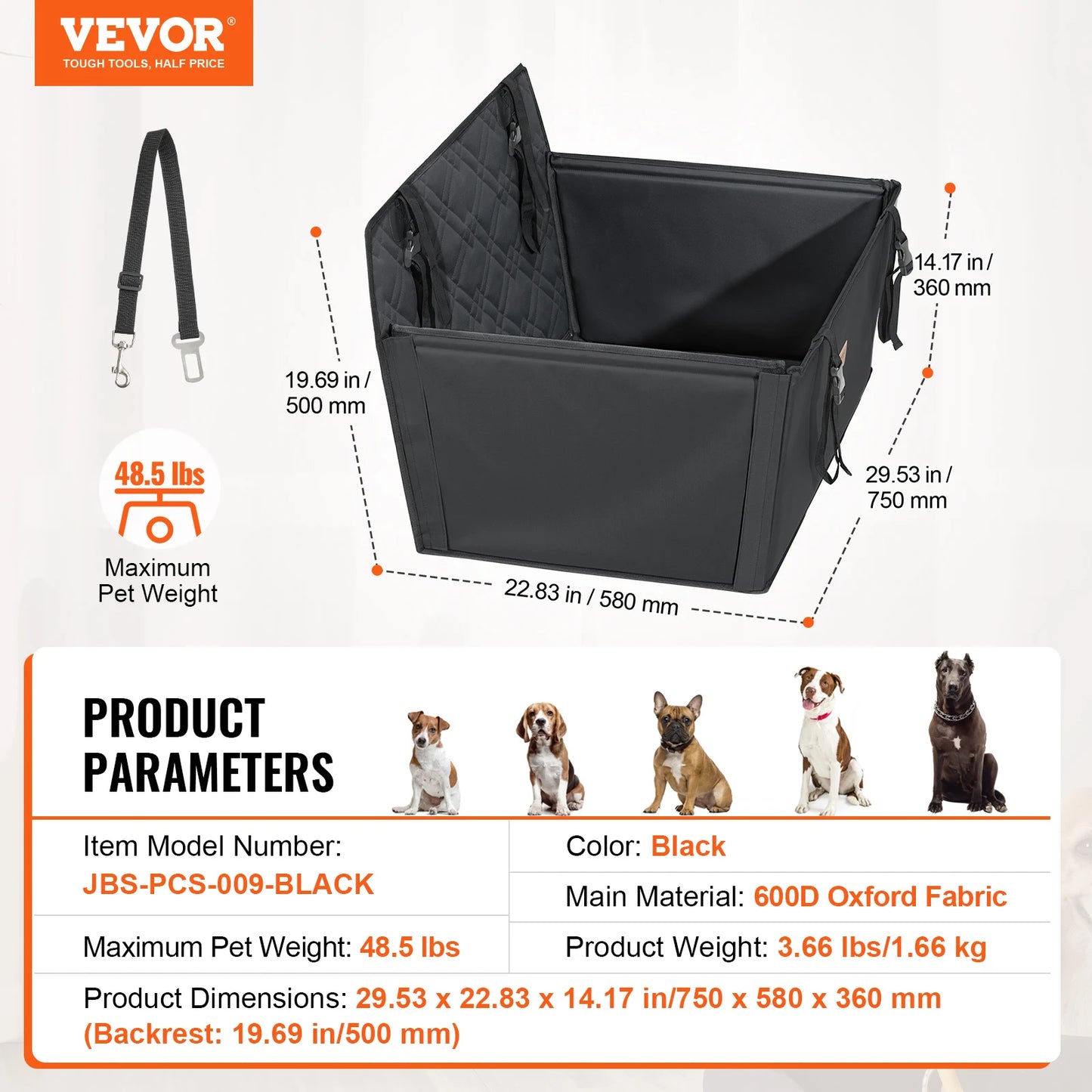 SucceBuy Dog Car Seat Waterproof Booster With ClipOn Leash