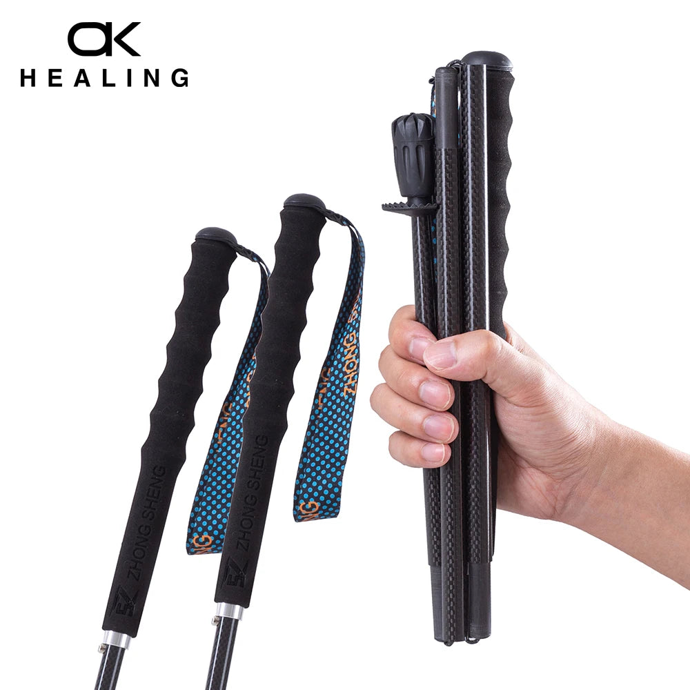 OKHEALING CN Carbon Fiber Trekking Poles Collapsible Telescopic