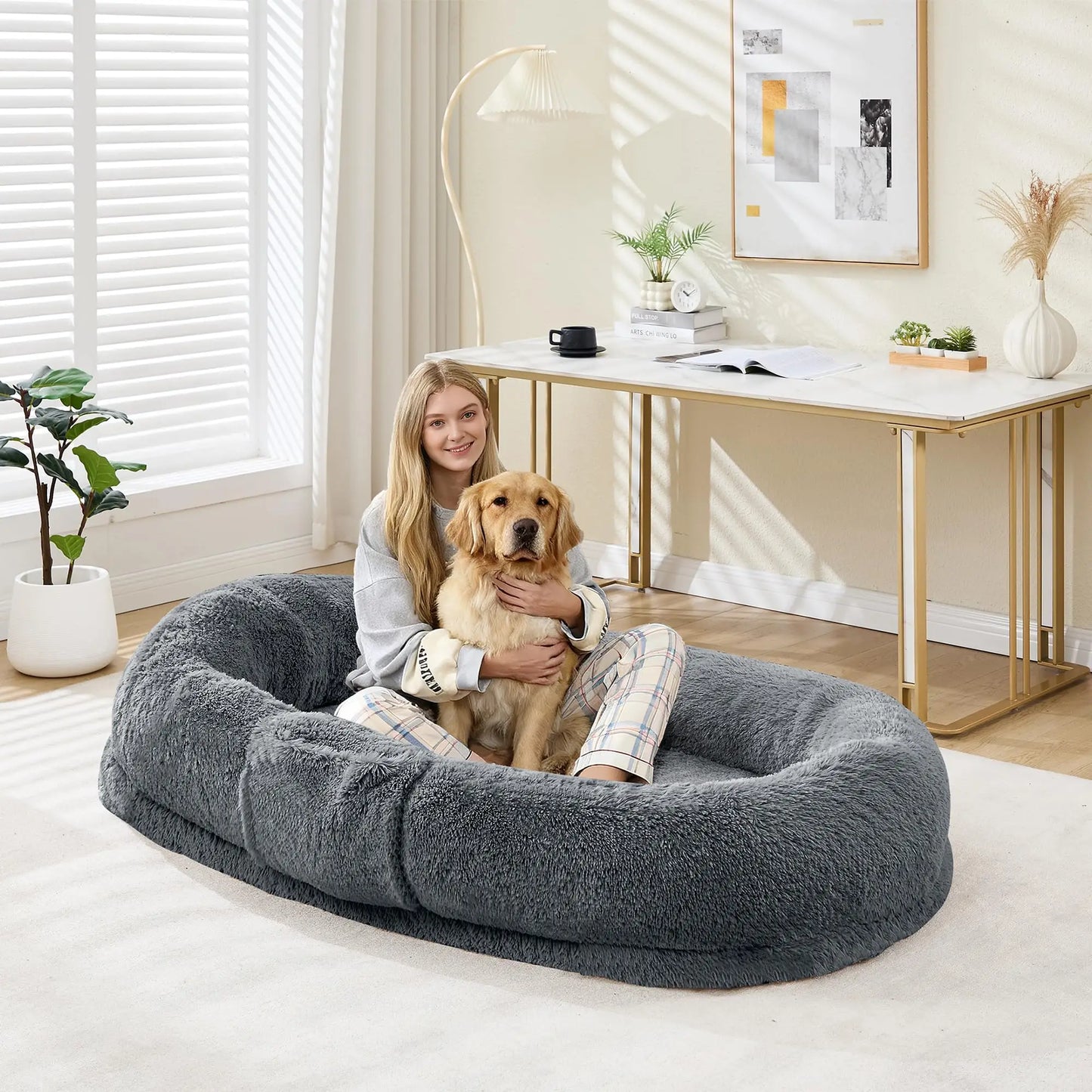 HiMISS Human and Pet Shared Bed Plush Fleece Nest Comfort