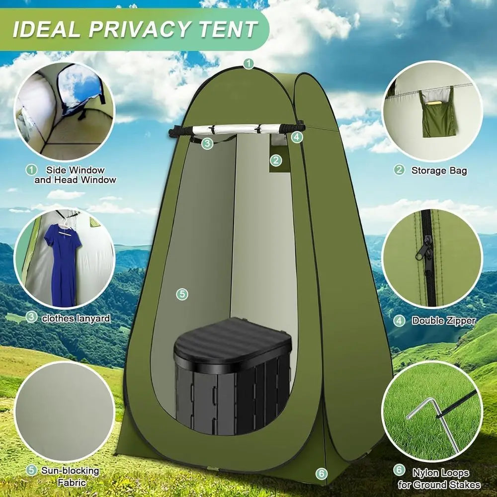 Compact Camping Toilet With Privacy Tent And Outdoor Shower Kit