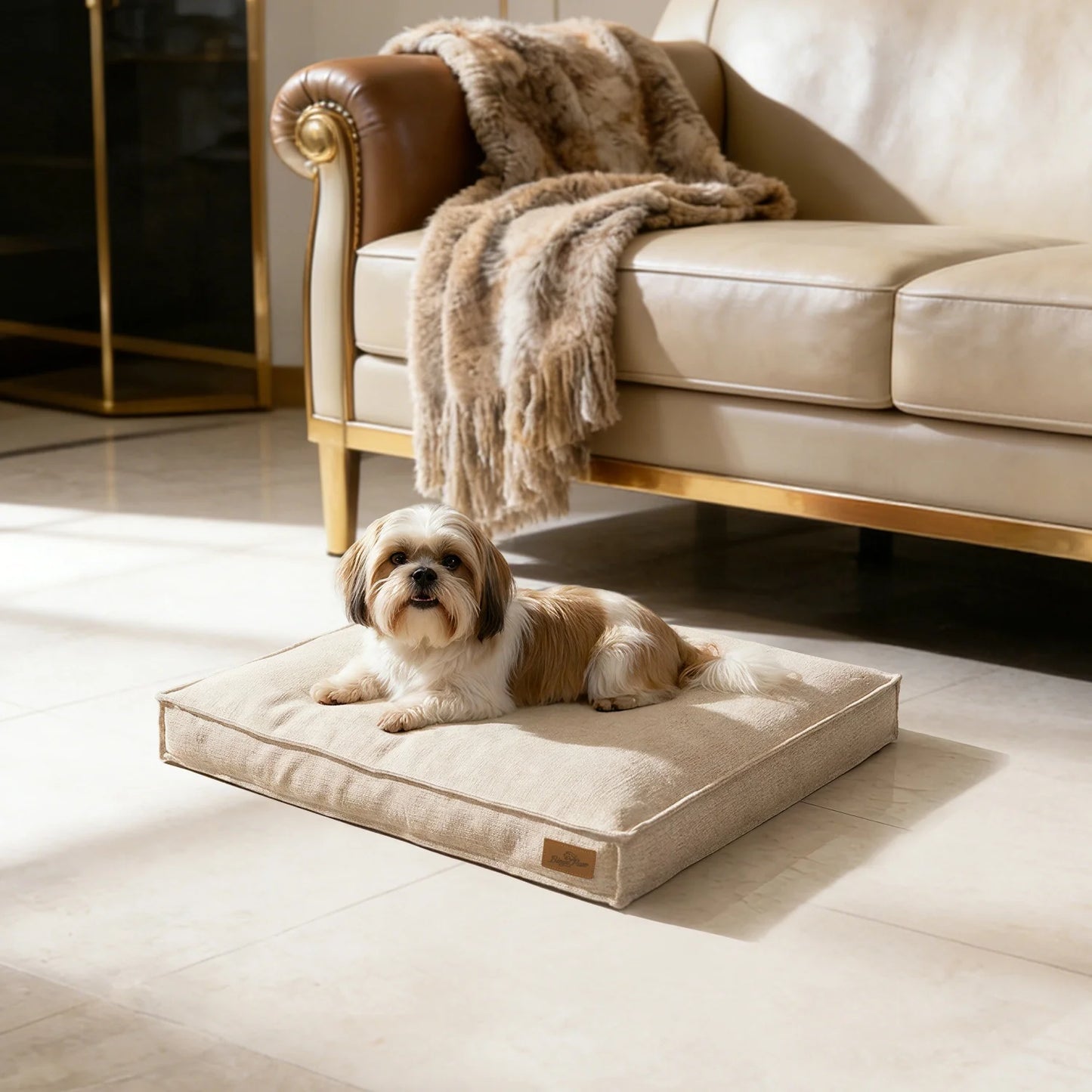 BINGOPAW Waterproof Linen Cover Dog Bed With Foam Base