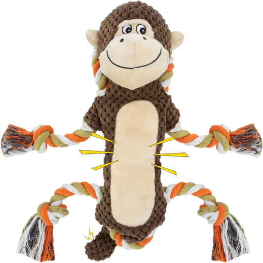 Squeaky Monkey Dog Toy Interactive Plush Chew With Crinkle Paper
