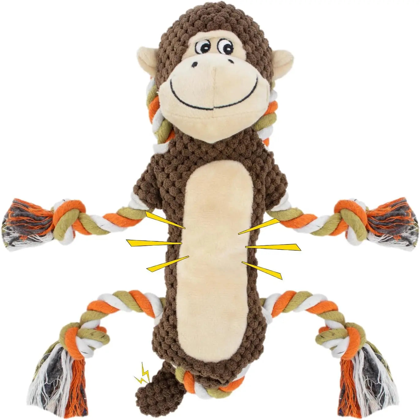 Squeaky Monkey Dog Toy Interactive Plush Chew With Crinkle Paper