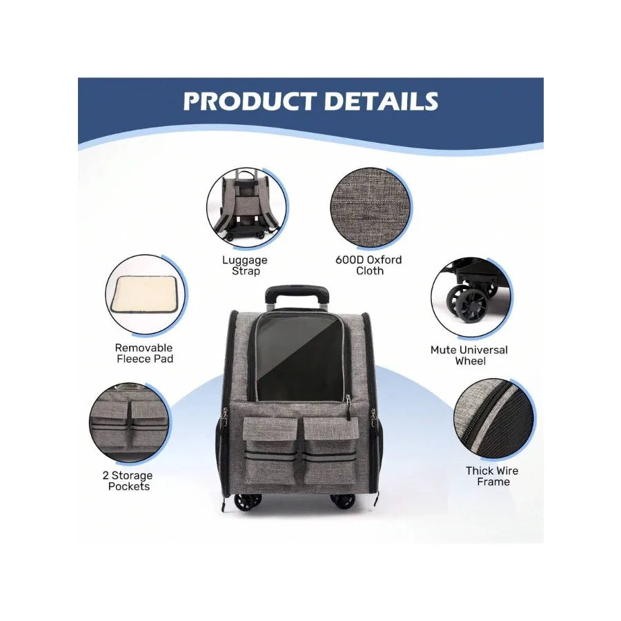 2in1 Trolley Cat Carrier With Wheels Airline Approved
