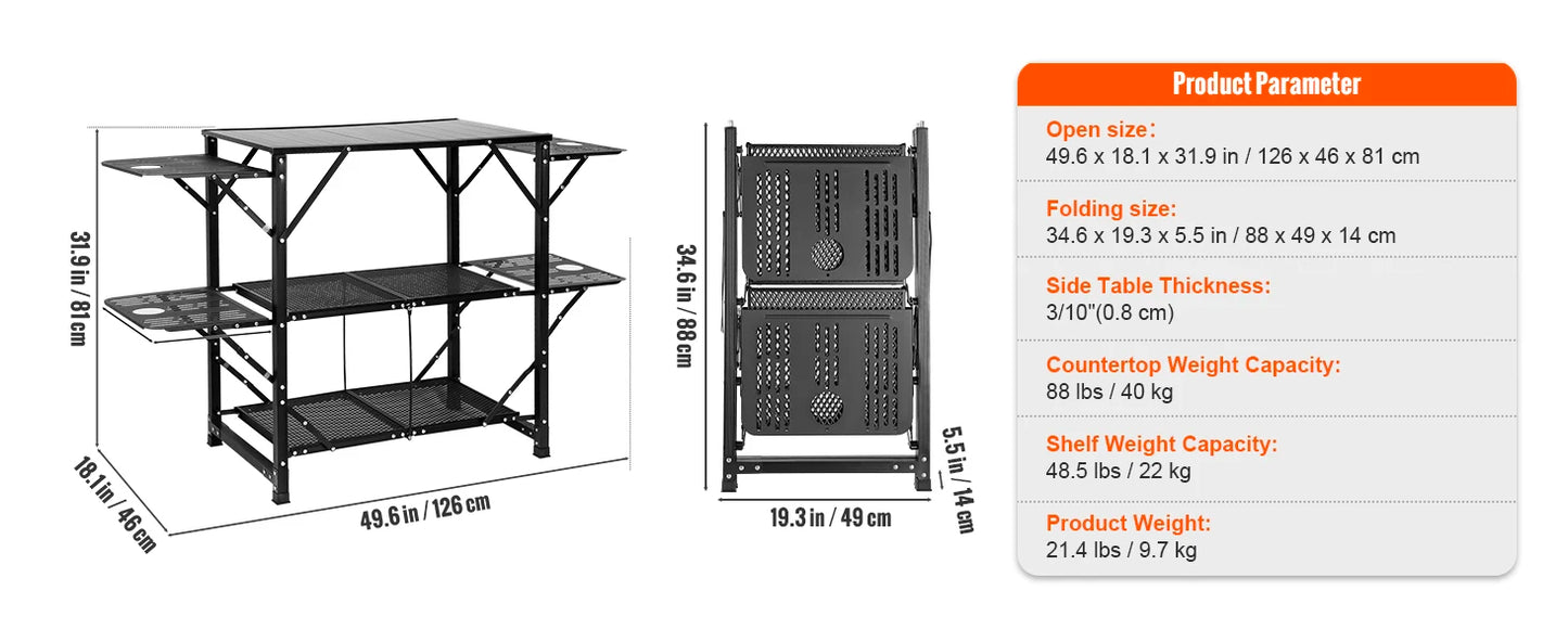 SucceBuy Camping Kitchen Table One-piece Folding Portable Cook Station Aluminum Camping Folding Table for Outdoor Picnics BBQ