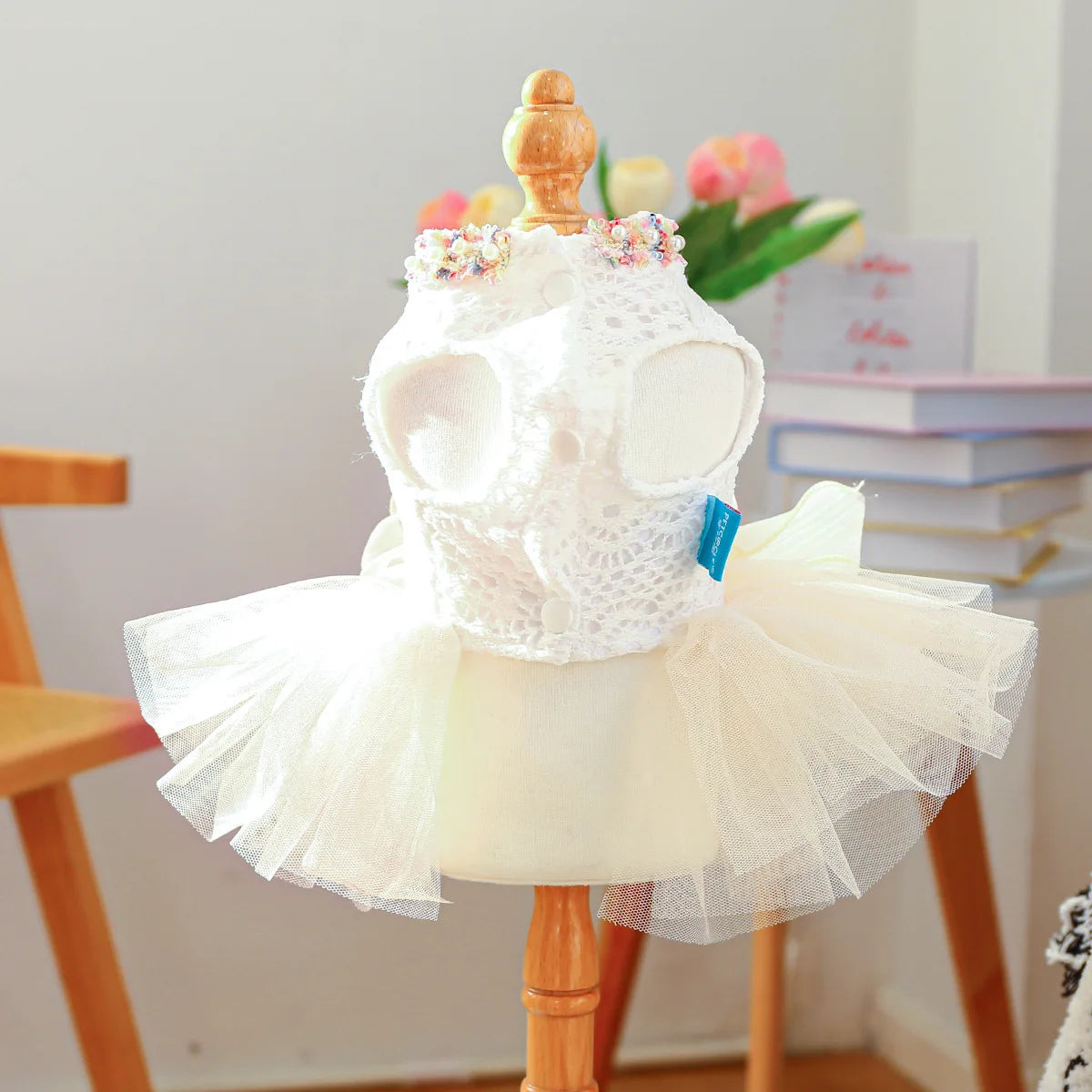 Dog Tutu Dress With 3D Flower Knot Bow For Celebration