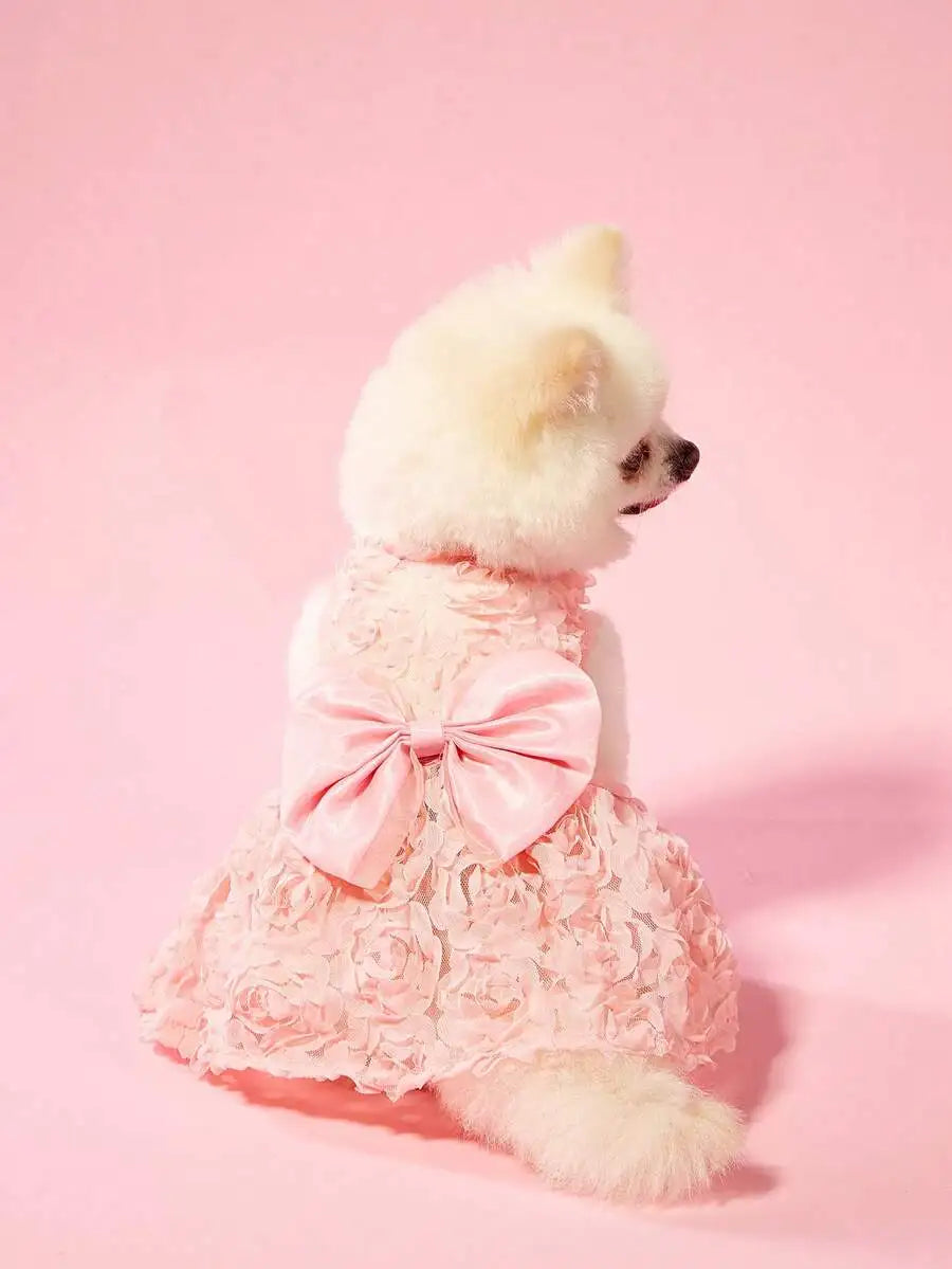 Valentines Day Heart Print Bow Decor Pet Dress For Dog