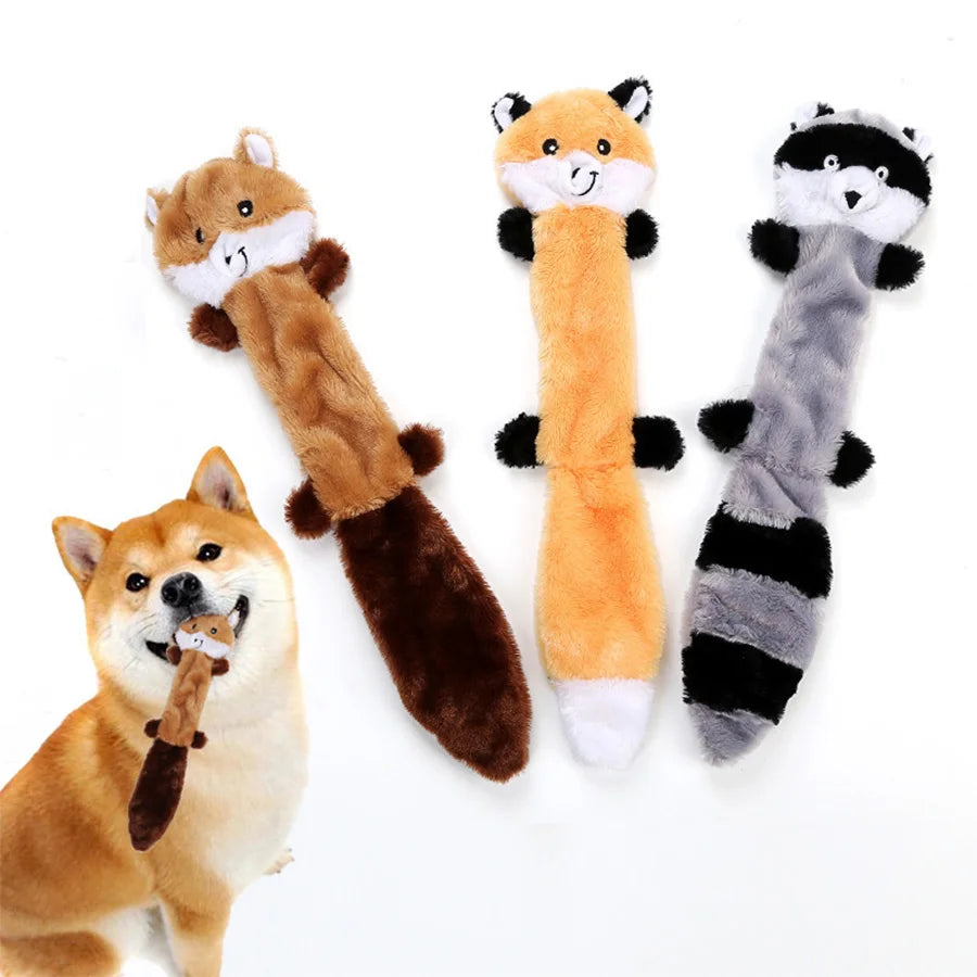 Three Piece Plush Dog Toys Squeaky Squirrel Raccoon Fox Bite Resistant