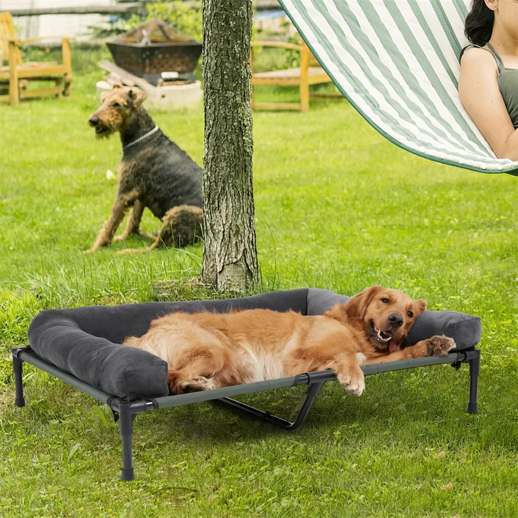 BINGOPAW Outdoor Elevated Cooling Dog Bed Lounger With Plush Bolster