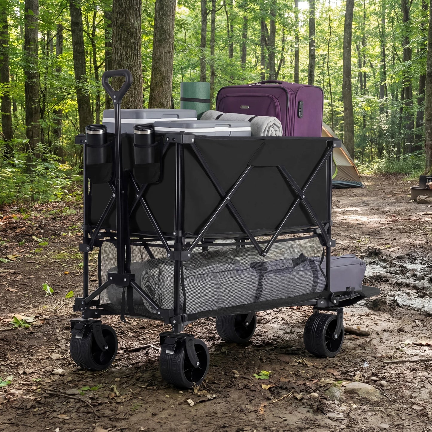 JHK Outdoor Double Decker Wagons Cart Large Capacity Collapsible