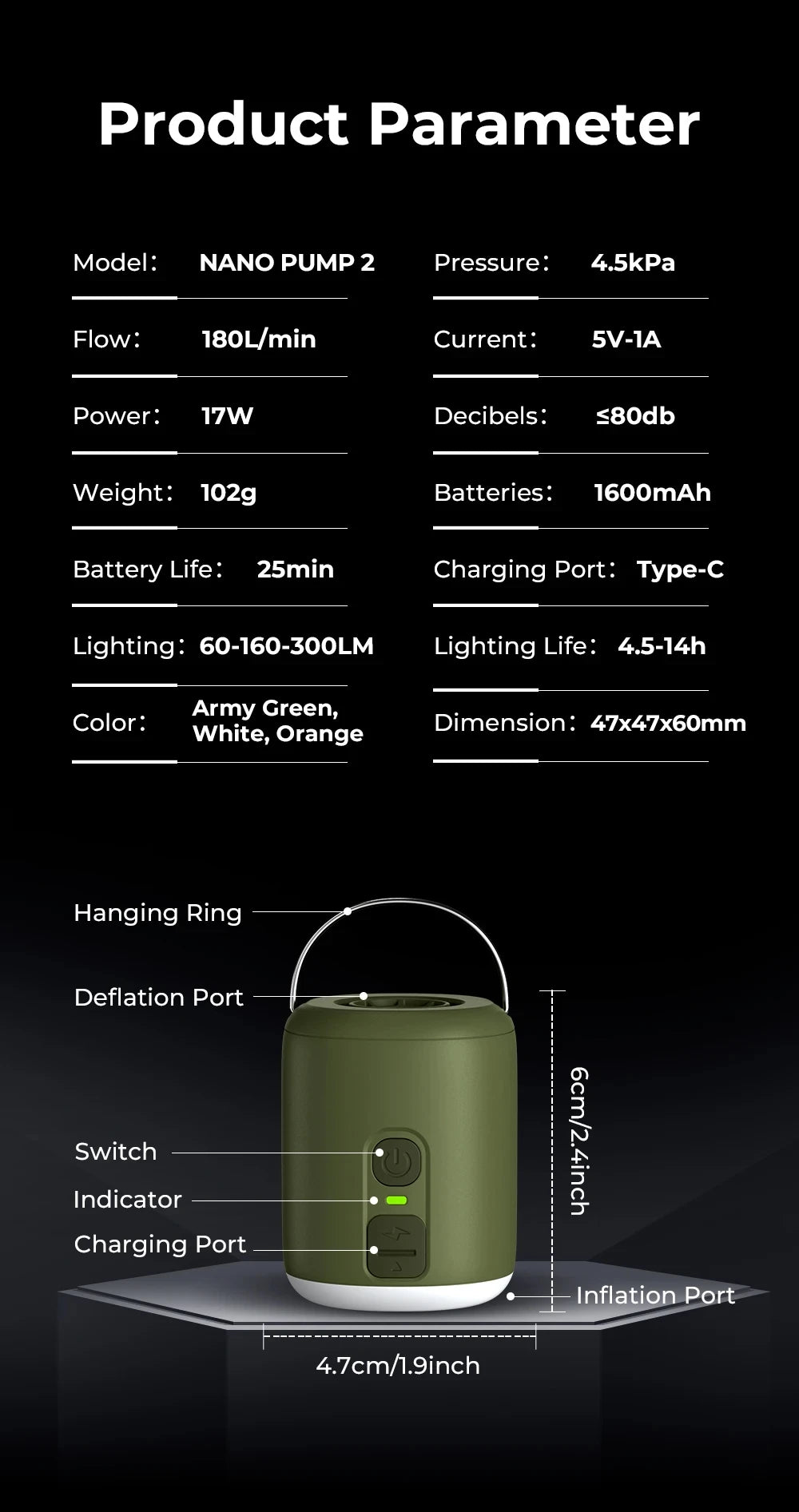 Tiny Air Pump With Magnetic Design And Camping Lantern