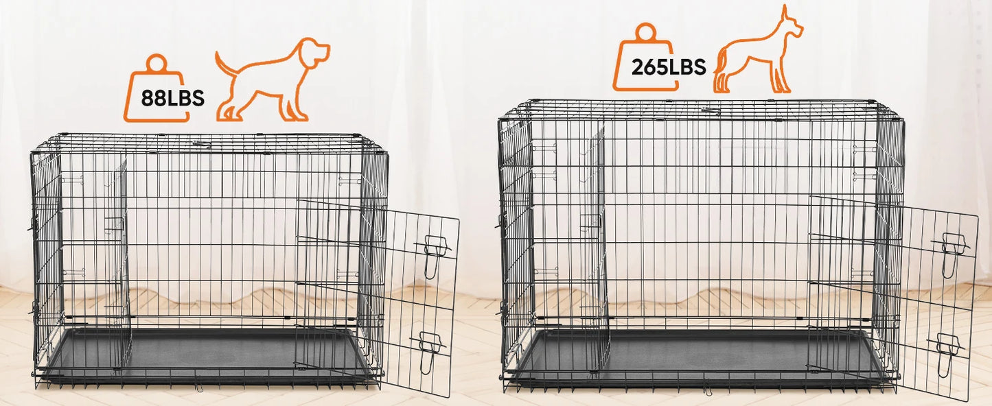 JHK Folding Metal Dog Cage With Leak Proof Pan Tray