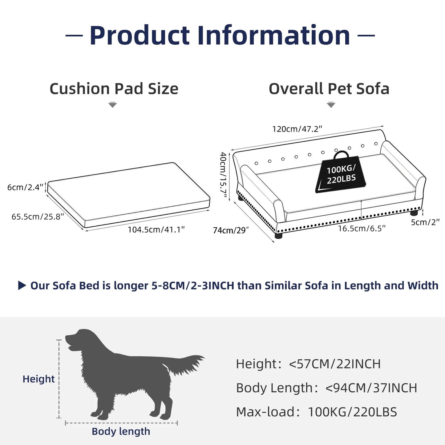 Borwart Luxury Heavy Duty Pet Sofa Bed With Removable Cover